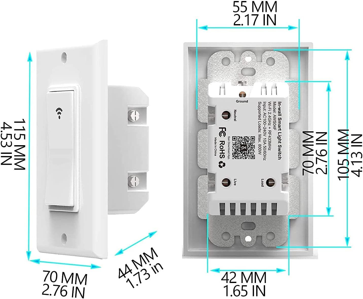 Smart Switch with App & Remote Control, Alexa Light Switch Single-Pole, 2.4Ghz Wi-Fi Timer Wall Switch Compatible with Alexa Google Home, Neutral Wire Needed, No Hub Required