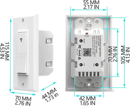Smart Switch with App & Remote Control, Alexa Light Switch Single-Pole, 2.4Ghz Wi-Fi Timer Wall Switch Compatible with Alexa Google Home, Neutral Wire Needed, No Hub Required