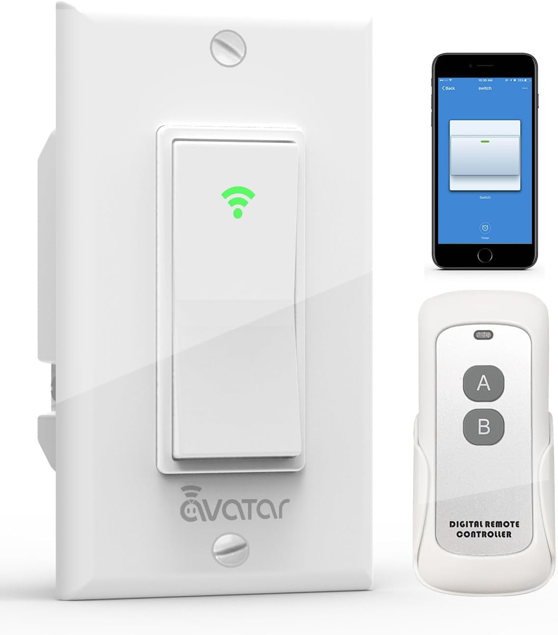 Smart Switch with App & Remote Control, Alexa Light Switch Single-Pole, 2.4Ghz Wi-Fi Timer Wall Switch Compatible with Alexa Google Home, Neutral Wire Needed, No Hub Required